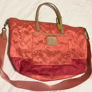 Coach Signature Nylon Weekender Bag with removable crossbody strap